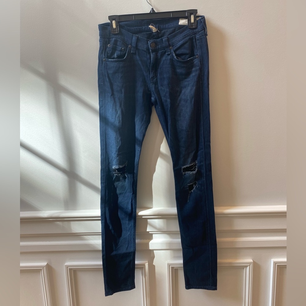 Rag & Bone Dark Wash Distressed Skinny Jeans Sz 26